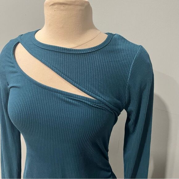 NWT Ultra Flirt Ink Blue Ruched Cutout Bodycon Dress Size Large - Picture 3 of 7